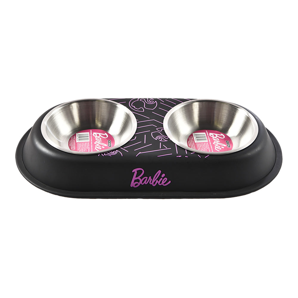 BARBIE - Plato Doble Para Perro Diseño Negro
