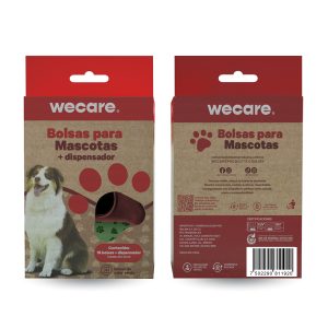 Wecare Kit de Dispensador y Rollo de Bolsas para Desechos de Perro, Rojo