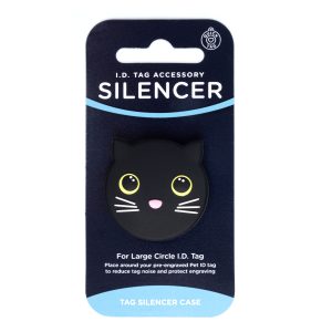 Quick Tag Silenciador Diseño Gato para Placa de Identificación Circular, Grande