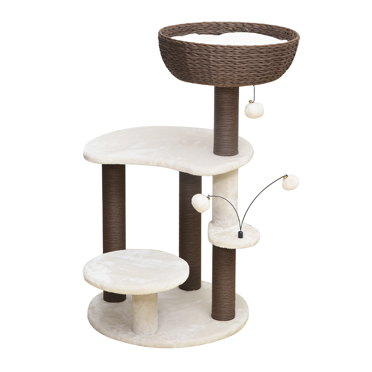 Petpals Mueble Tipo Árbol de 3 Niveles con Canasta Superior para Gato, 1 Pieza