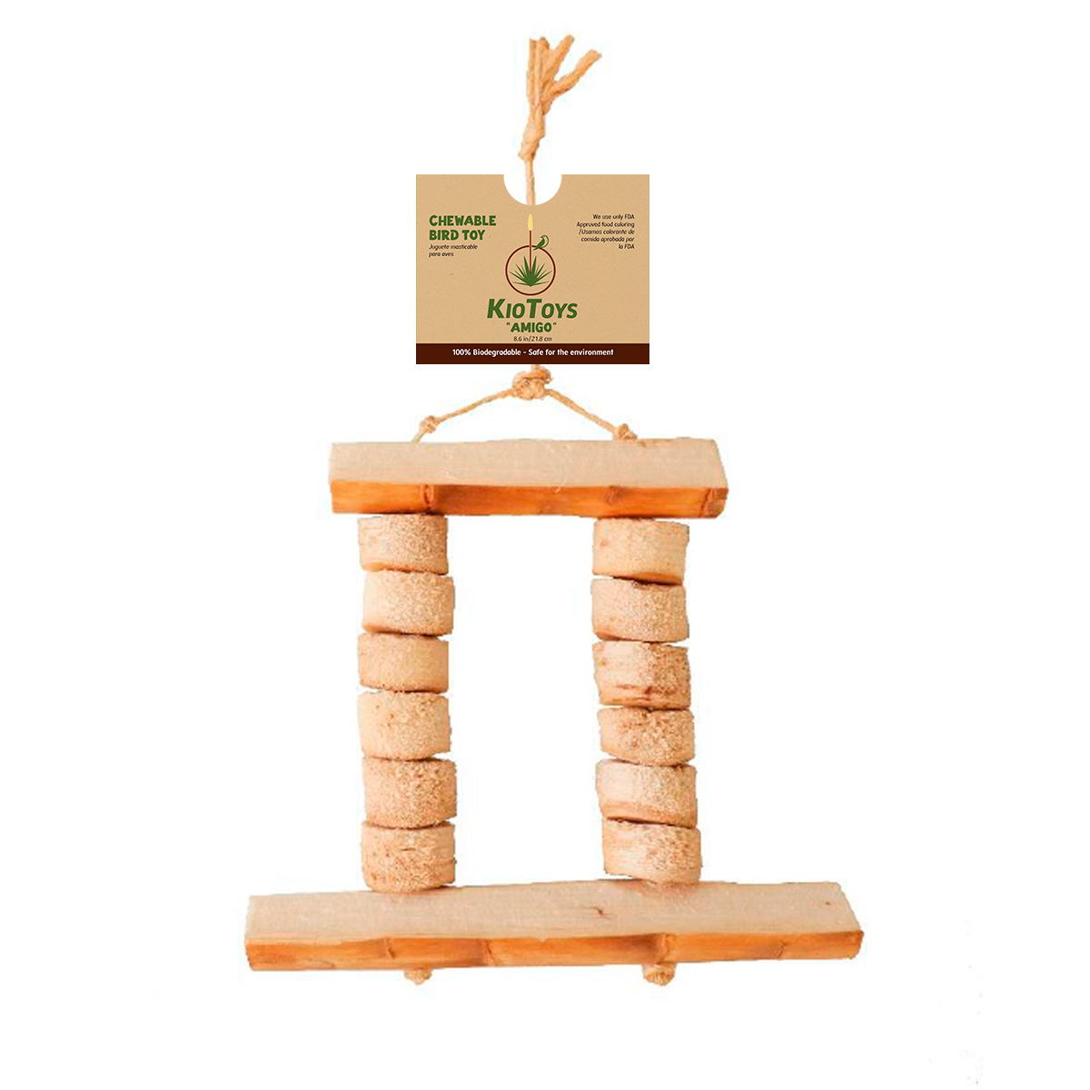 Kiotoys Juguete Amigo para Ave Elaborado con Quiote de Yucca, 21.8 cm