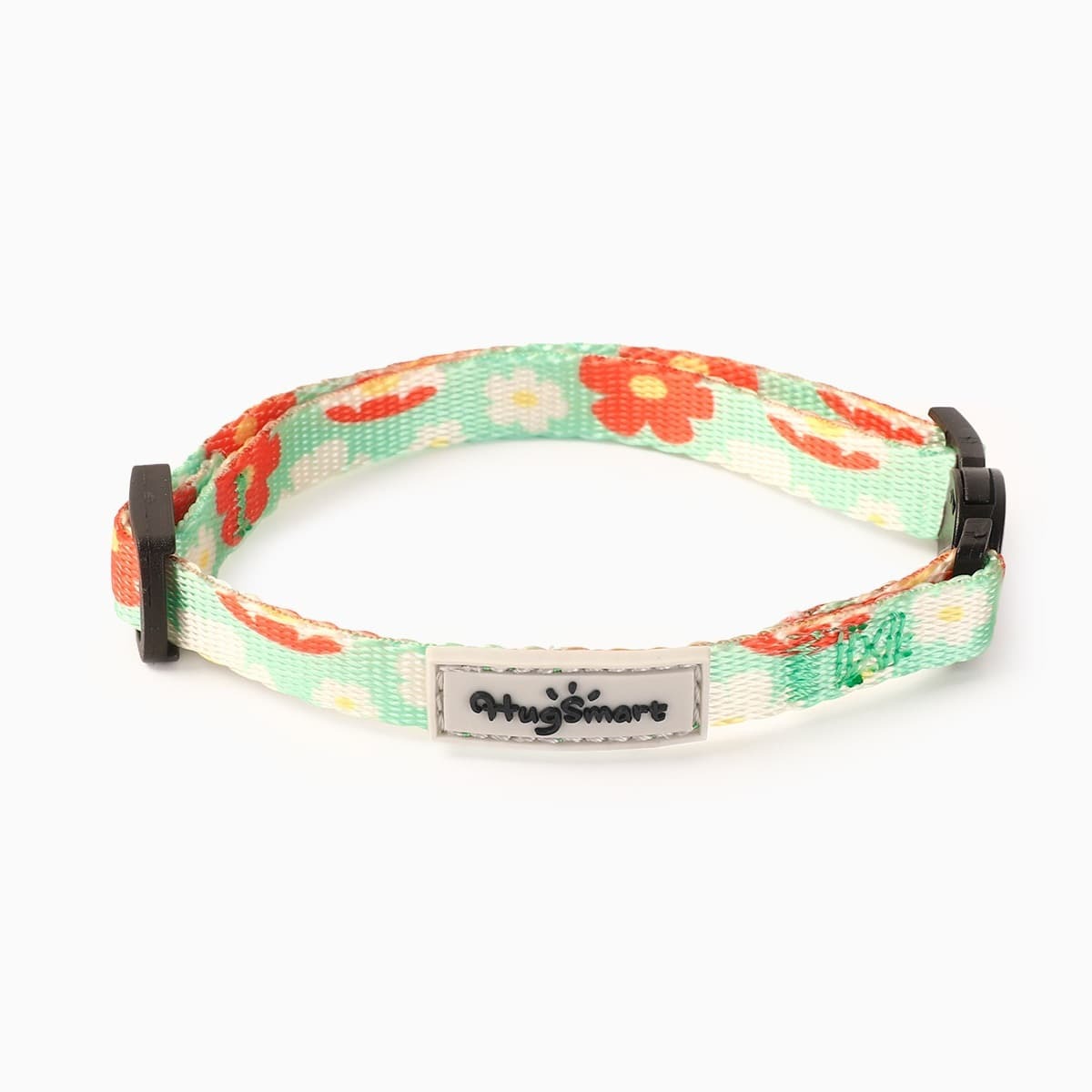 HugSmart Collar Verde con Broche de Seguridad Patrón Margaritas para Gato, Chico