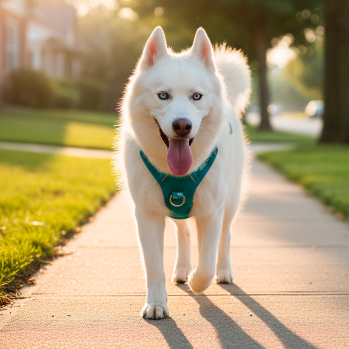 Youly Arnés de Neopreno Ajuste Romano Diseño Flores Blancas para Perro, Grande