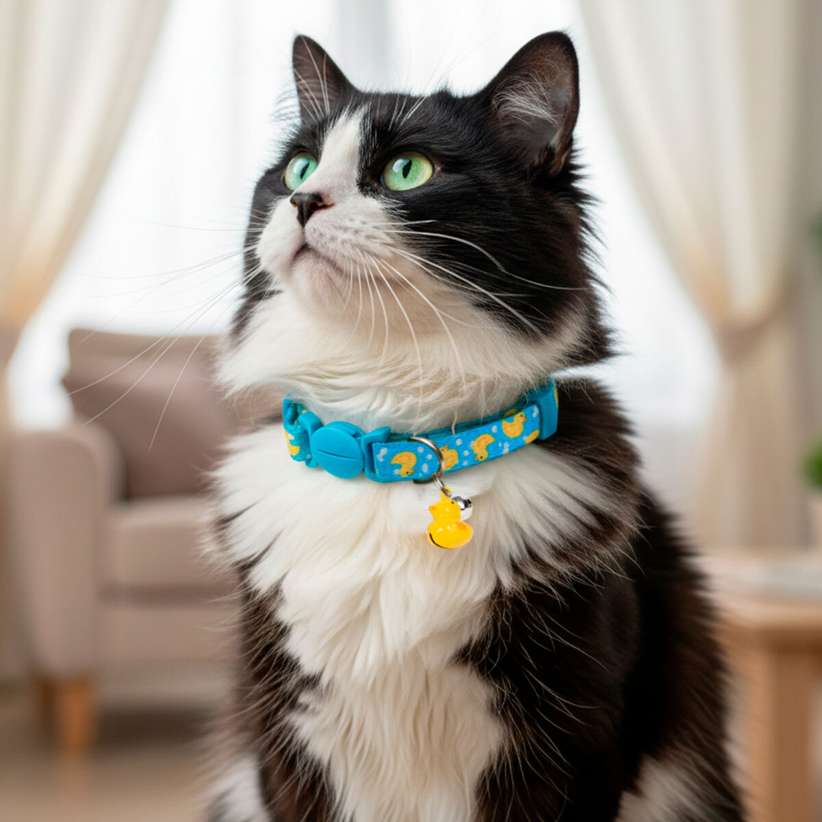 Youly Collar con Broche de Seguridad Patrón y Charm de Patito para Gatito, X-Chico