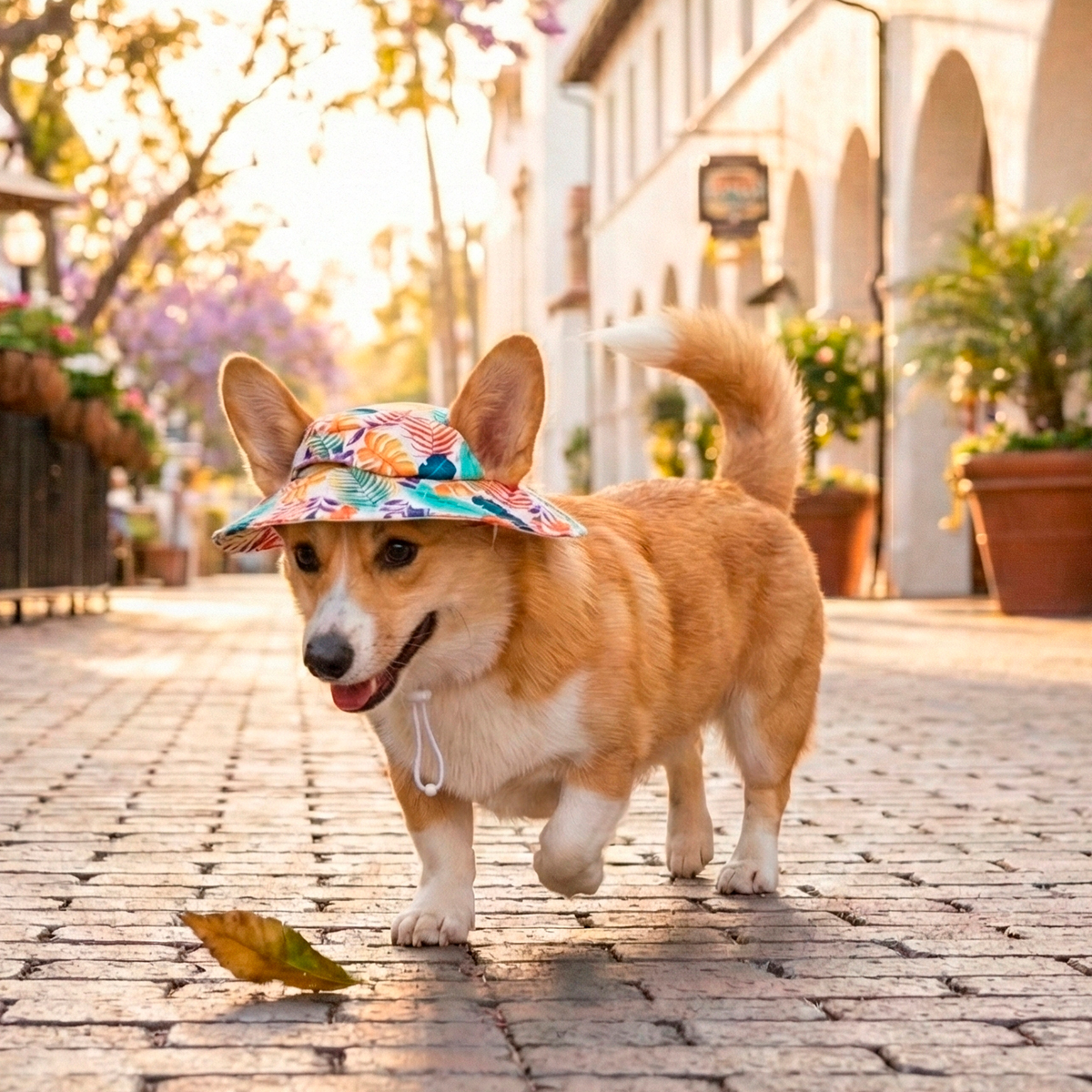 Youly Spring & Summer Sombrero Patrón Hojas Tropicales Multicolor para Perro, X-Chico/Chico