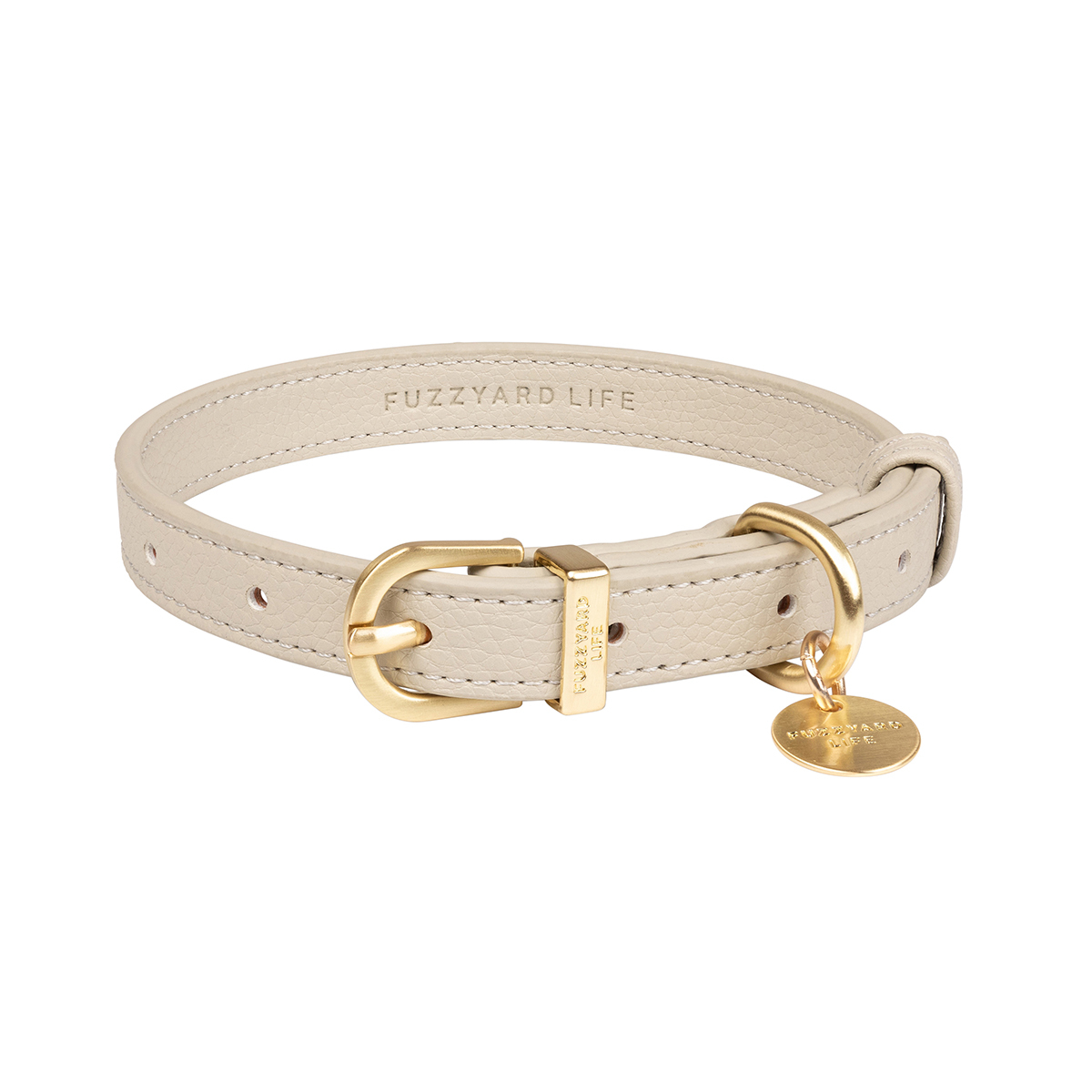 FuzzYard Life Atelier Collar de Cuero Vegano Color Arena con Hebilla para Perro, Mediano