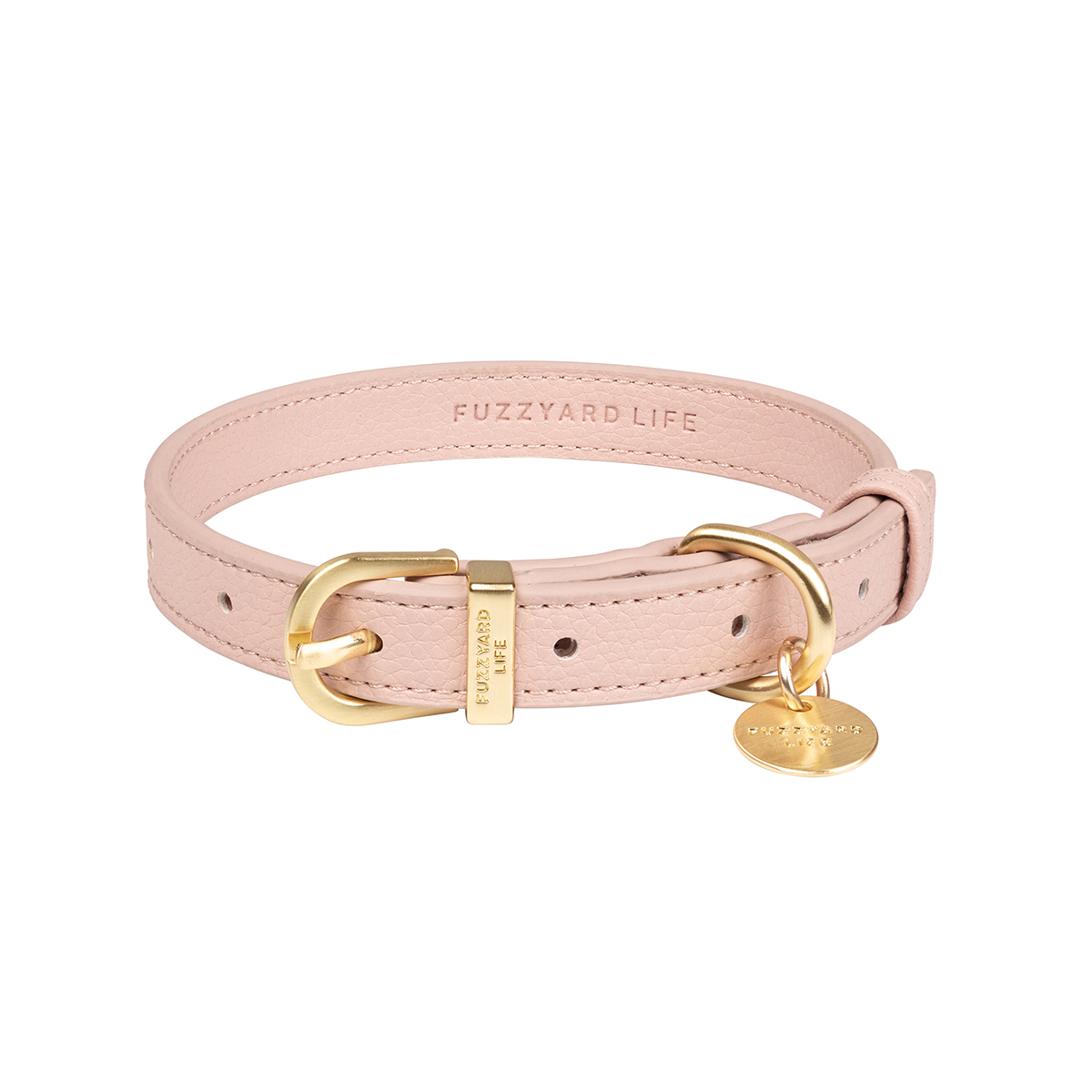 FuzzYard Life Atelier Collar de Cuero Vegano Color Rosa Perla con Hebilla para Perro, Grande