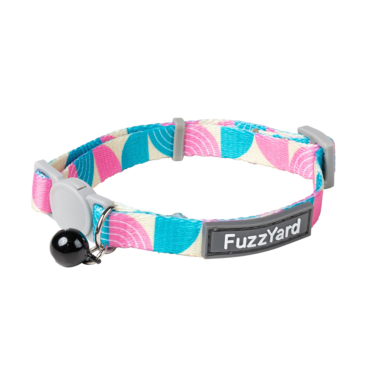 FuzzYard New Wave Collar con Broche de Seguridad Patrón Olas para Gato, Rosa