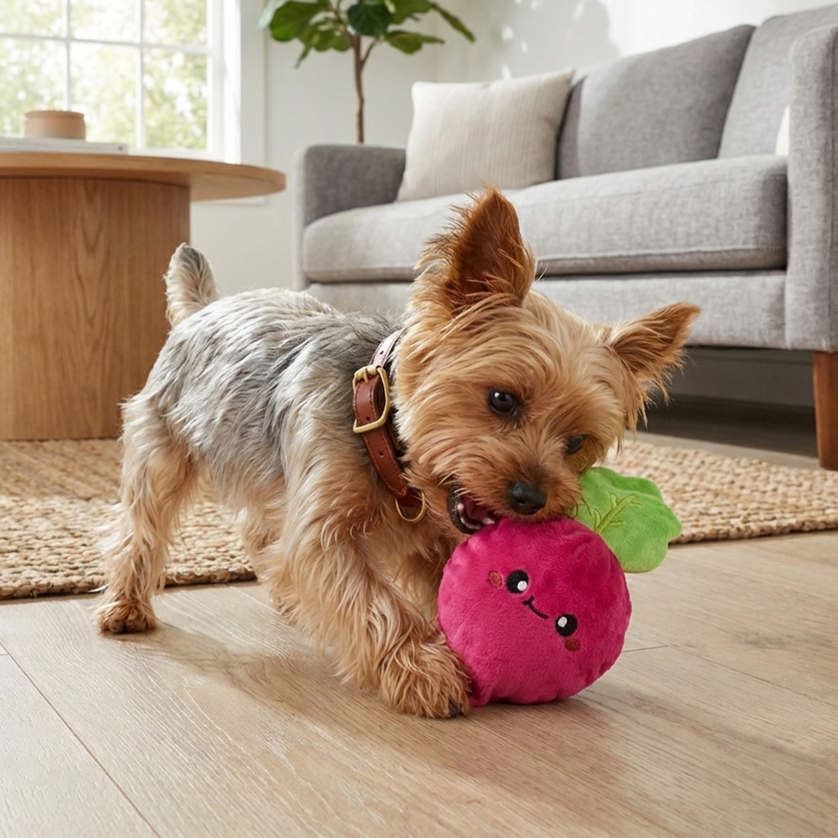 HugSmart Farm Friendz Rábano de Peluche con Pelota Interior para Perro, Mediano