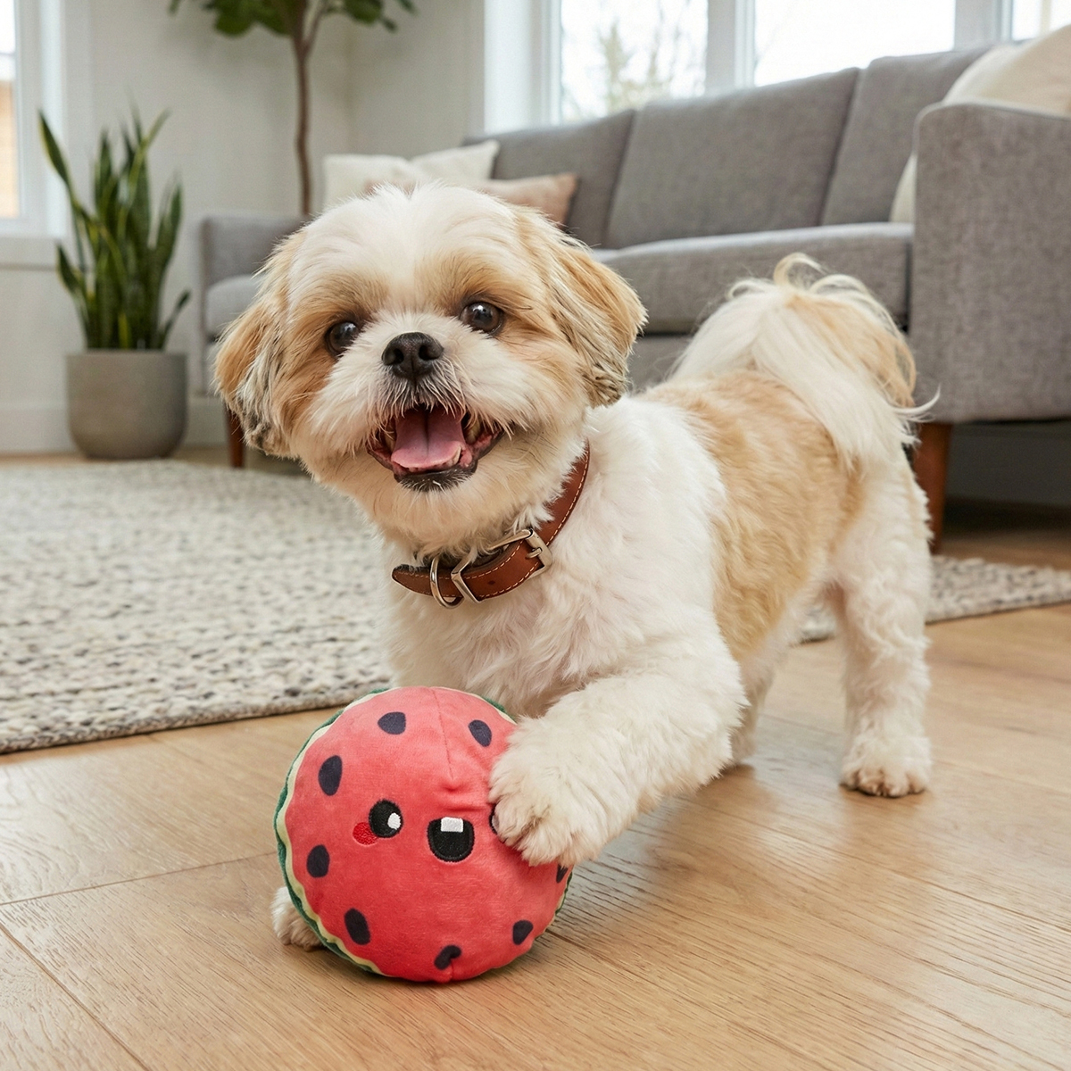 HugSmart Picnic Time Sandía de Peluche con Pelota Interior para Perro, Mediano
