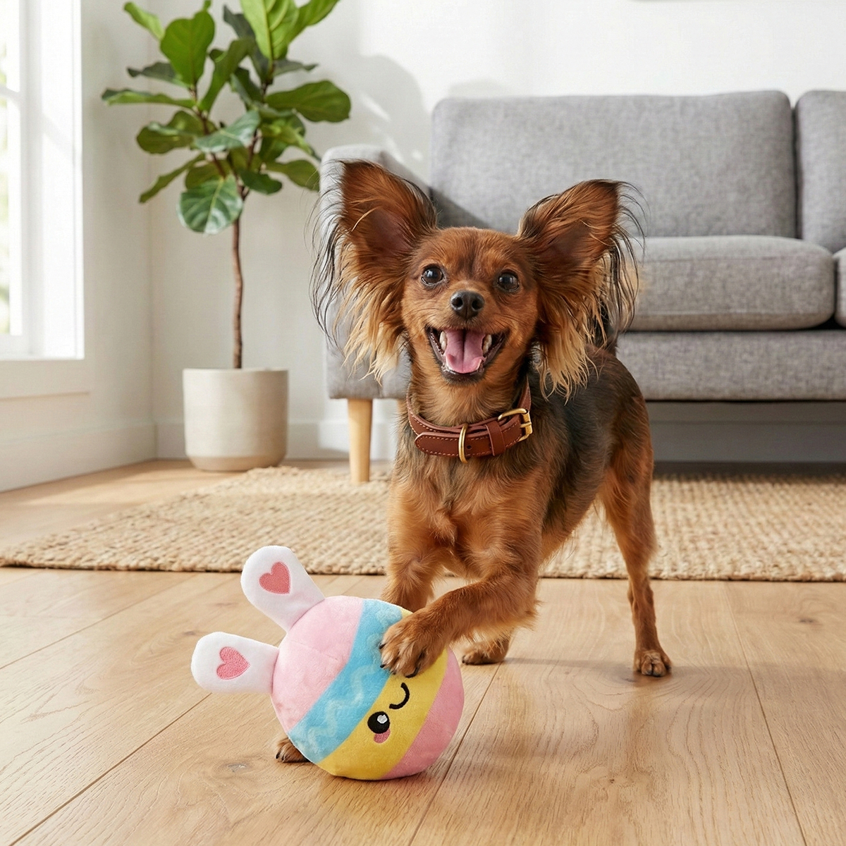 HugSmart Hoppin' Easter Huevo de Pascua de Peluche con Pelota Interior para Perro, Mediano
