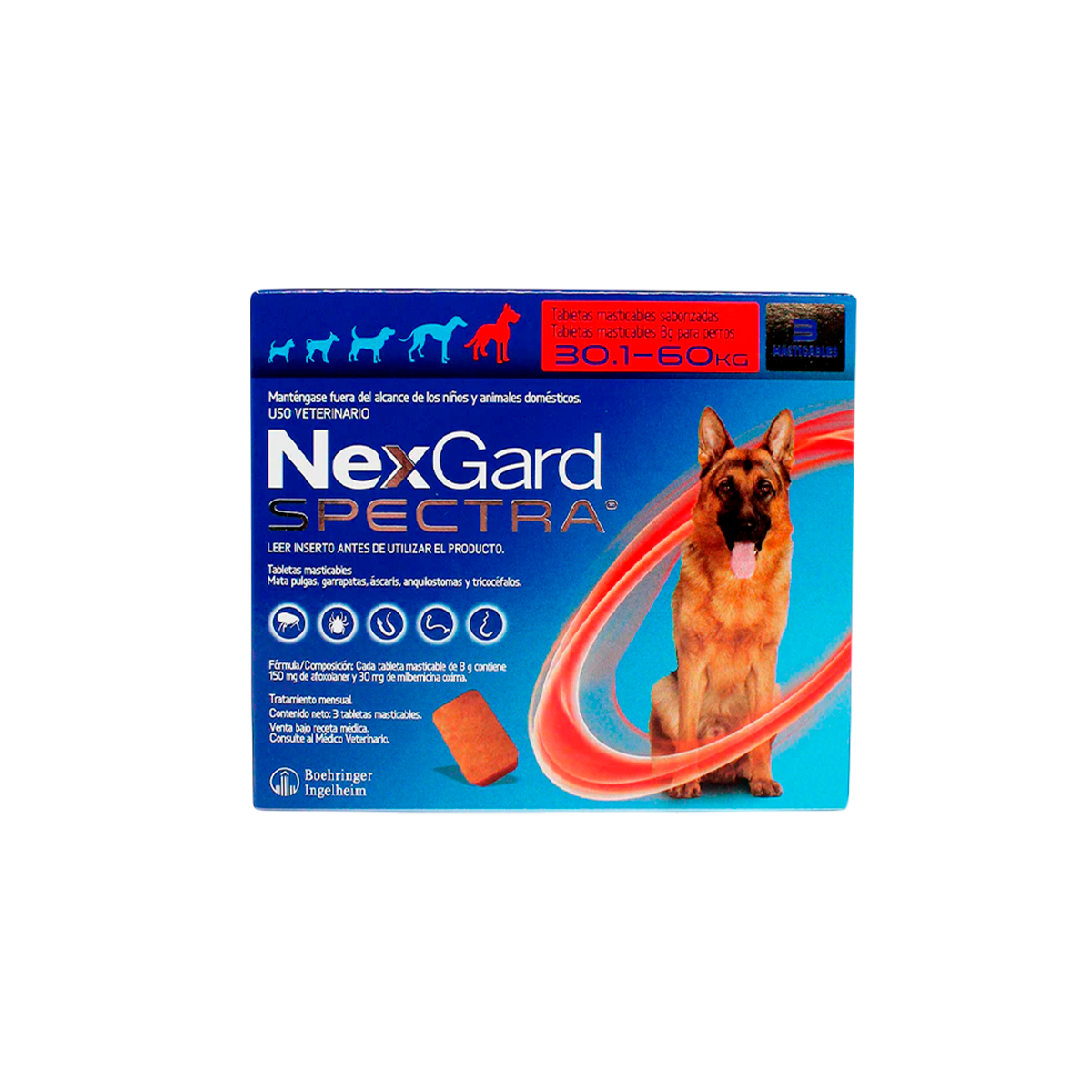NexGard Spectra Antipulgas y Garrapatas (3 tabletas) - XL 30.1 A 60 KG