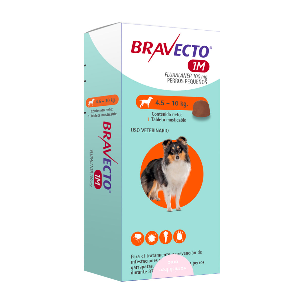 MSD BRAVECTO - Tableta Antipulgas Para Perro De 4.5 A 10 Kg 100 Mg 1 Mes de Protección