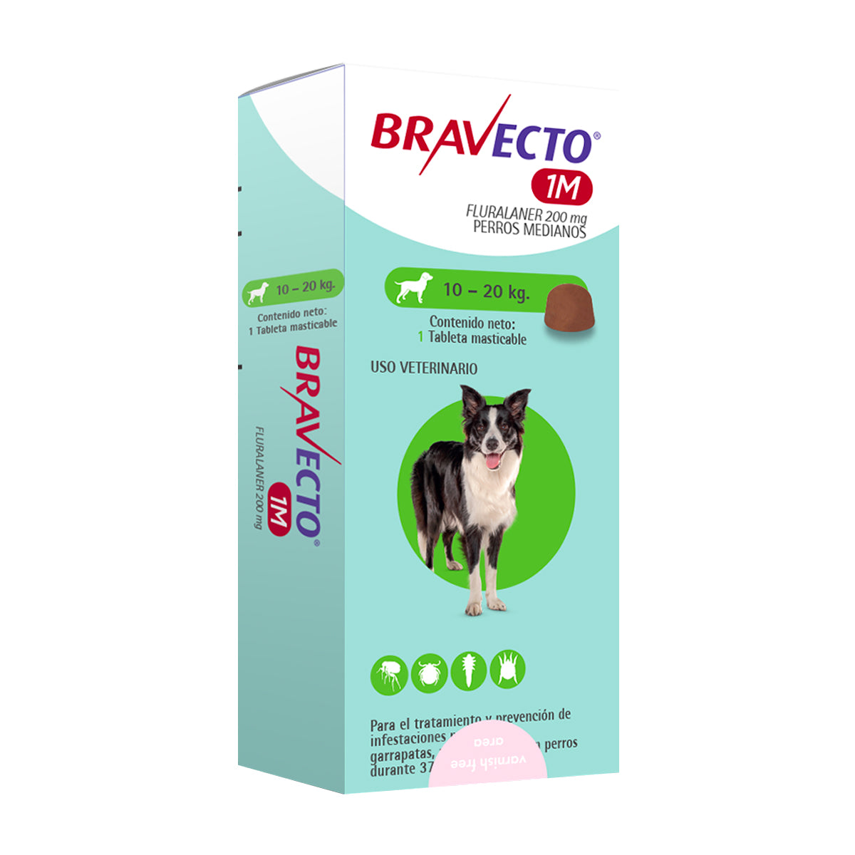 MSD BRAVECTO - Tableta Antipulgas Para Perro De 10 A 20 Kg 200 Mg 1 Mes de Protección