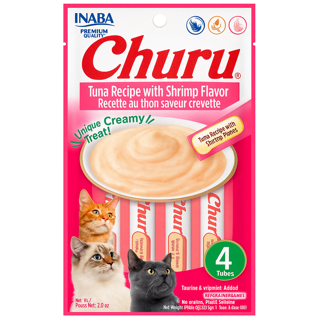 CHURU - Premio Para Gato Sabor Atún y Camarón 4 Pzas