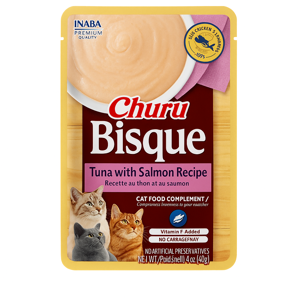 CHURU - Premio Para Gato Bisque Sabor Atún y Salmón 4 Pzas