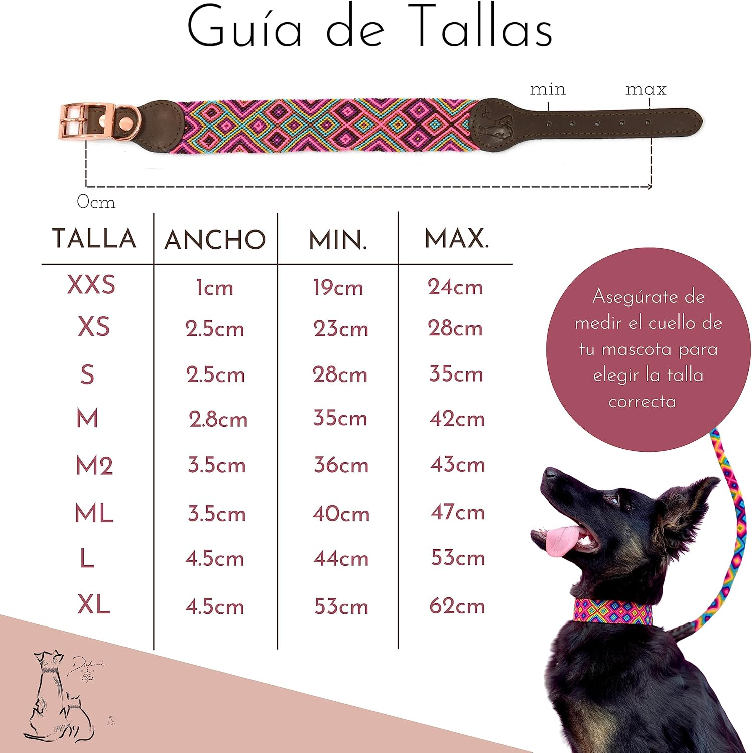 Dakini Collar Artesanal Para Perro Con Acabados de Lujo, Extra Resistente , Talla M - 3.5 CM - Image 5