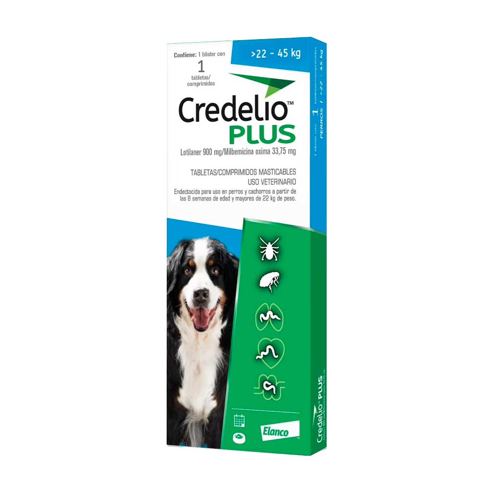 ELANCO - Credelio Plus Antiparasitario Para Perro De 22 A 45 Kg 1 Tab 900 Mg