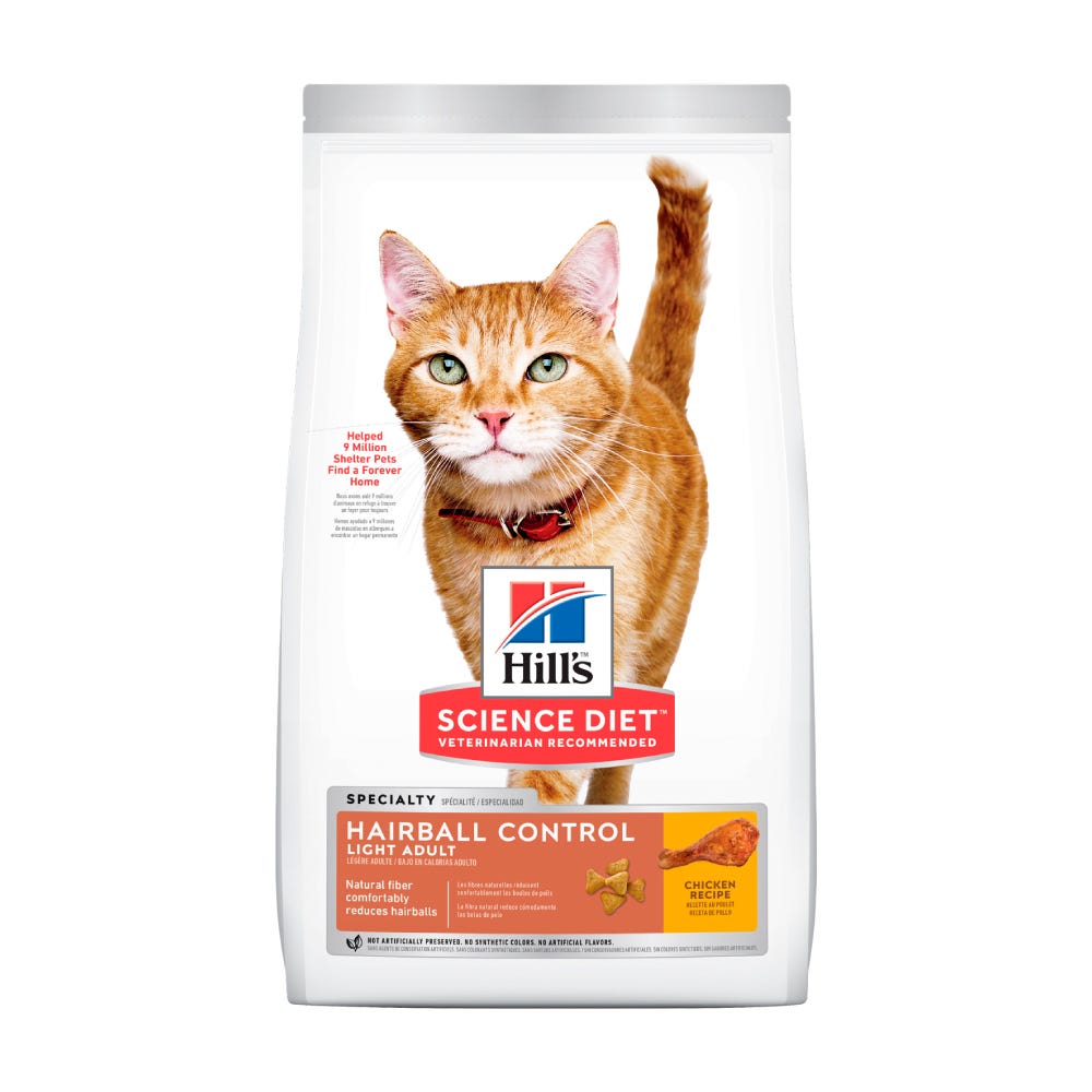 HILL'S SCIENCE DIET - Hairball Control Light Alimento Seco Para Gato Adulto 3.17 Kg