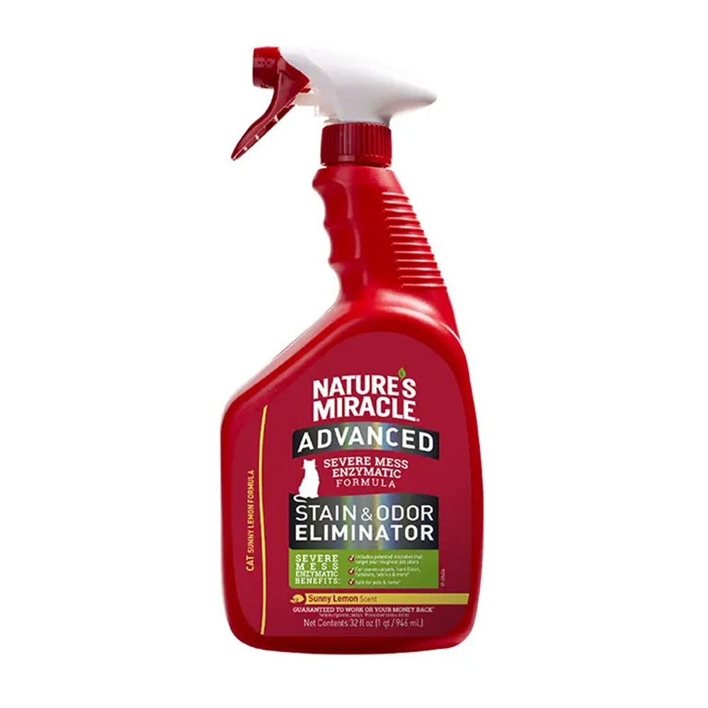 NATURES MIRACLE - Spray Removedor De Manchas y Olores De Gato Aroma Limón 946 ml