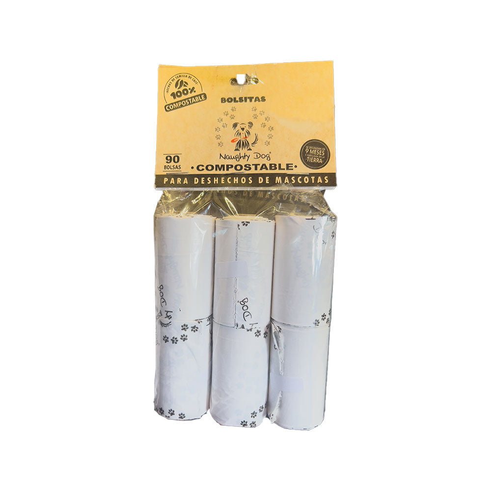 NAUGHTY DOG - Bolsas Compostables Para Heces de Perro 90 Pzas