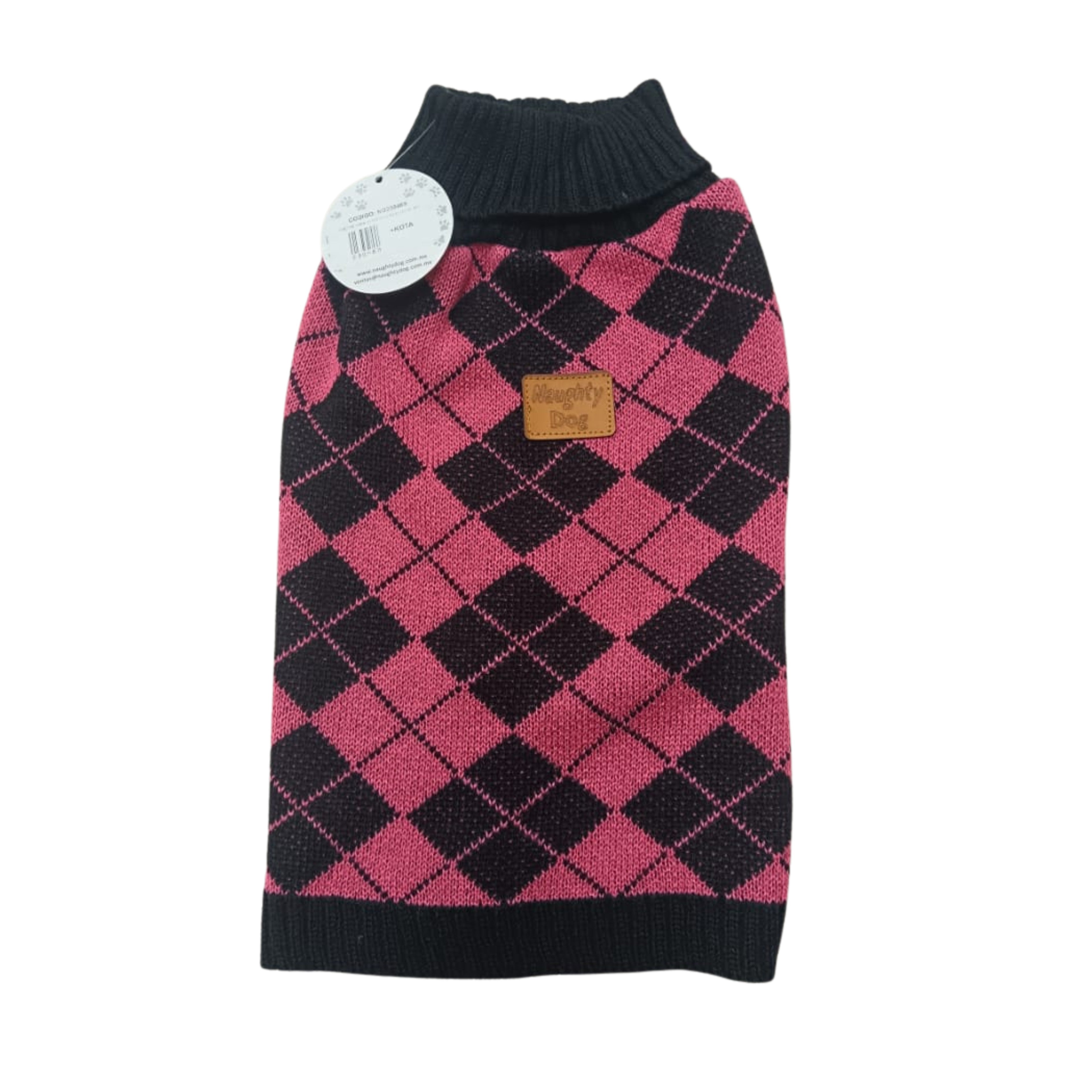 Naughty Dog - Suéter Para Perro Capa Color Coral Con Rombos Negros MD