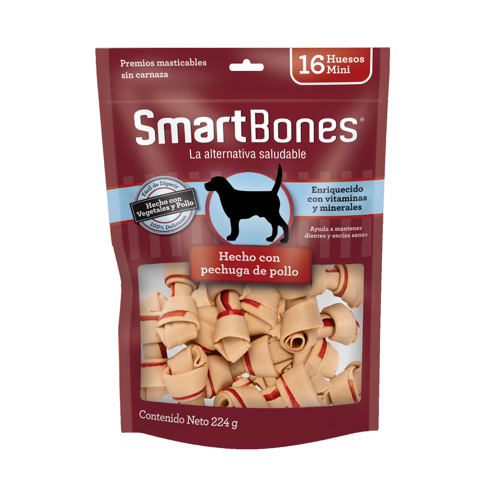 SmartBones - Premios Masticables Naturales con Forma de Hueso Mini Receta Pollo para Perro, 112 g