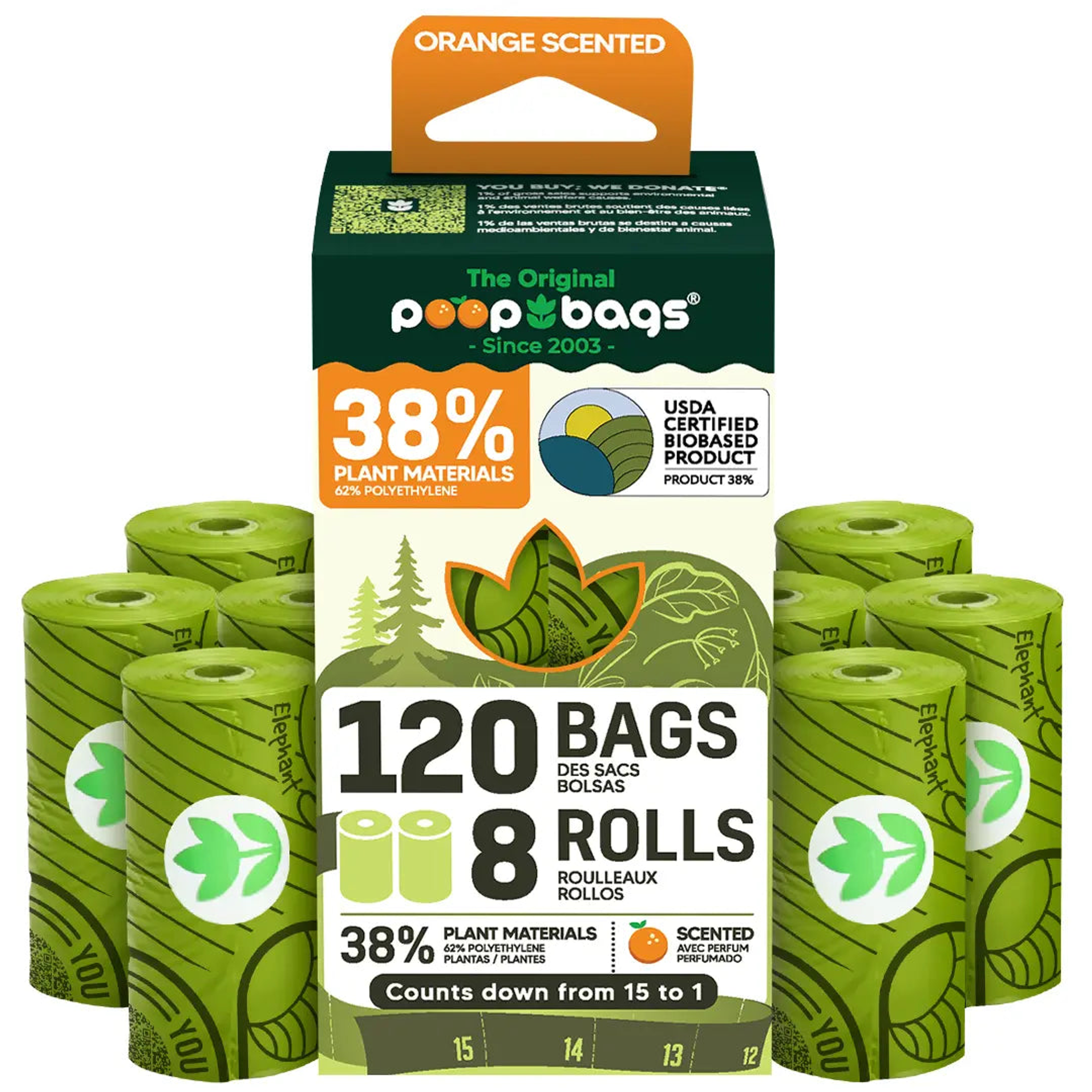 The Original Poop Bags 120 Bolsas (8 Rollos) · Ecológicas con Aroma a Naranja