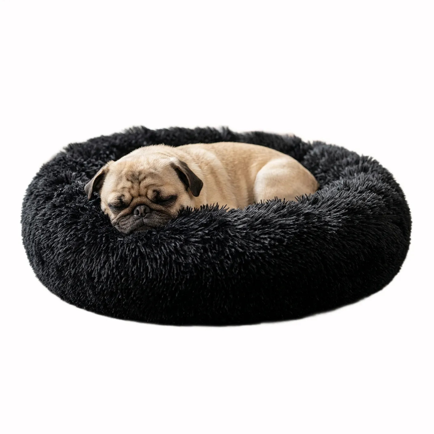 Cama Redonda Calentita — Negra · Textura Shaggy Ultra Suave - Image 2