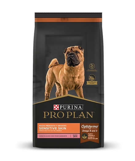 Pro Plan Optiderma Sensitive Skin Alimento Seco para Perro Adulto Razas Mediana/Grande Receta Salmón y Arroz, 3.0Kg