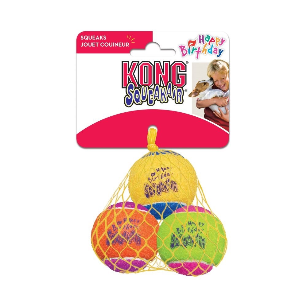 KONG SqueakAir Birthday Balls — 3 Unidades · Pelotas con Sonido para Perros