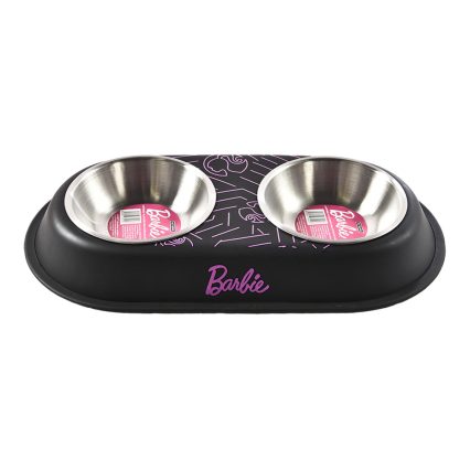 BARBIE - Plato Doble Para Perro Diseño Negro