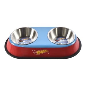 HOT WHEELS - Plato Doble Para Perro Diseño Rojo