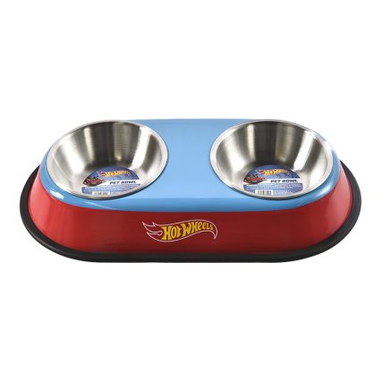 HOT WHEELS - Plato Doble Para Perro Diseño Rojo