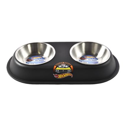 HOT WHEELS - Plato Doble Para Perro Diseño Negro