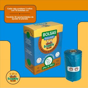 ECOPETLY -  Caja Con 30 Bolsas Para Heces De Perro Hidrosolubles En Wc