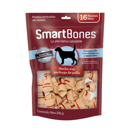 SmartBones - Premios Masticables Naturales con Forma de Hueso Mini Receta Pollo para Perro, 112 g