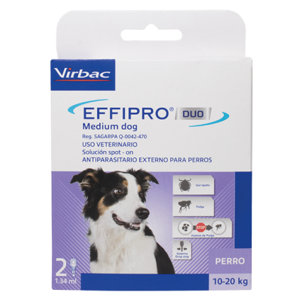 Virbac Effipro Spot Duo, Pipeta Desparasitante Externa para Perro Mediano 10-20 kg 1.34 ml